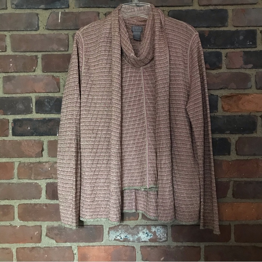Sigrid Olsen Dusty Rose Ribbed Knit Tunic with Green Accent